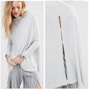 Free People We the Free Lovers Ribbed Swing Thermal Knit Tunic Boho Grey Large